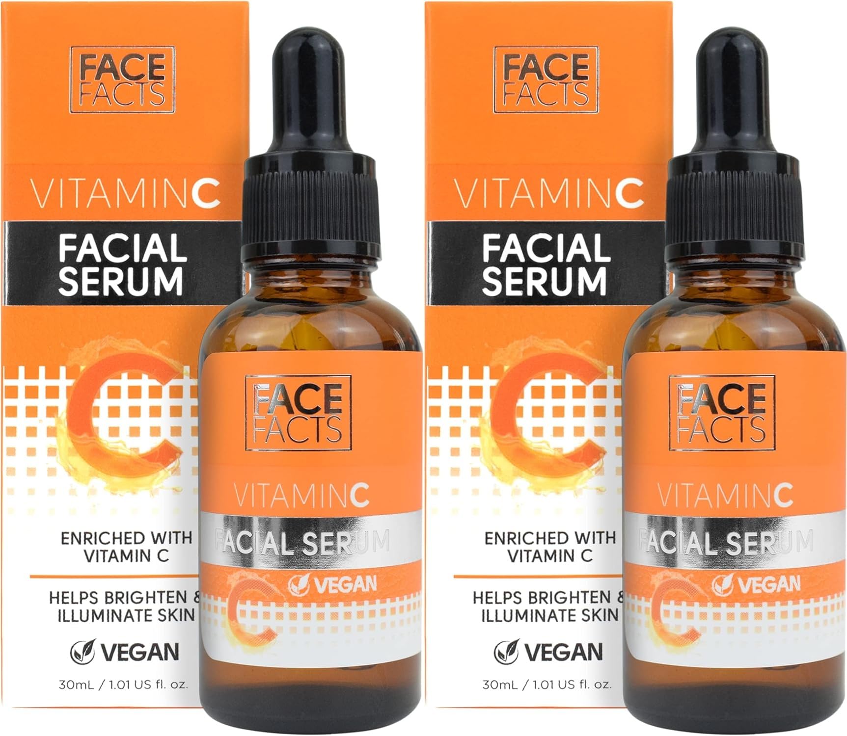 2 Pack Face Facts Vitamin C Facial Serum | Brightening & Hydrating | 30ml | Glow-Boosting, Lightweight, Fast-Absorbing | Radiant & Moisturized Skin | Daily Skincare for All Skin Types