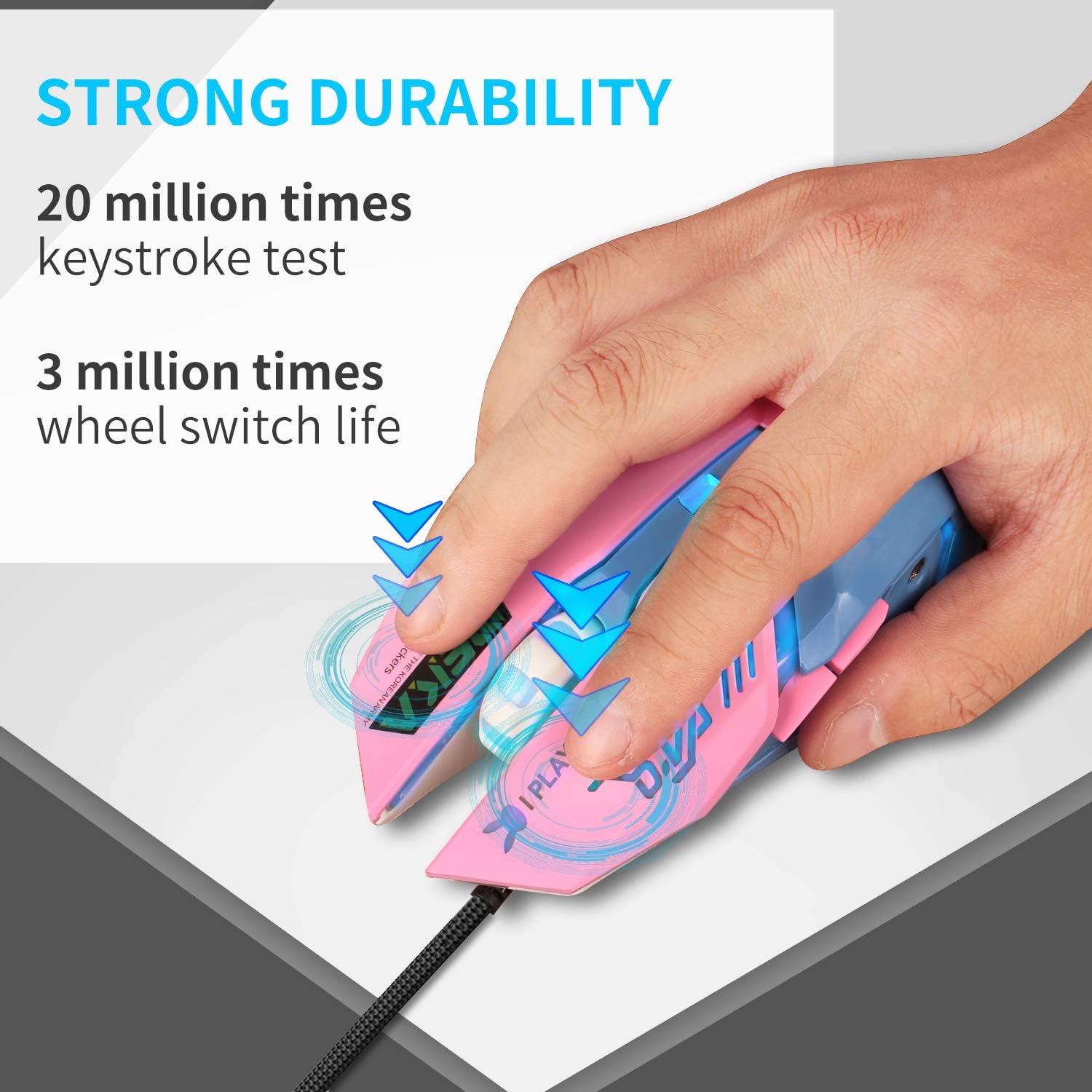 Greshare Gaming Mouse,7 Colors Backlit Optical Game Mice Ergonomic USB Wired with 2400 DPI and 6 Buttons 4 Shooting for Computer/Win/Mac/Linux/Andriod/iOS. (Pink & Blue) - Image 3