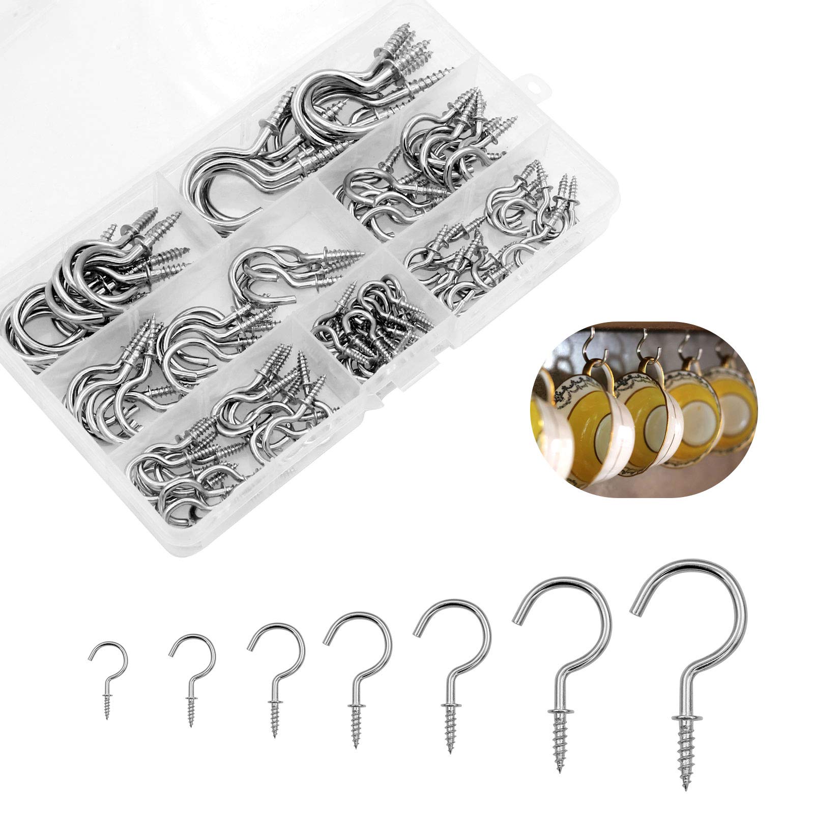 Hushtong 120 Pcs Screw Hooks, Nickel Plated Carbon Steel Screw-in Eye Ceiling Hooks for Hanging Plants, Kitchen Cabinet Shelf