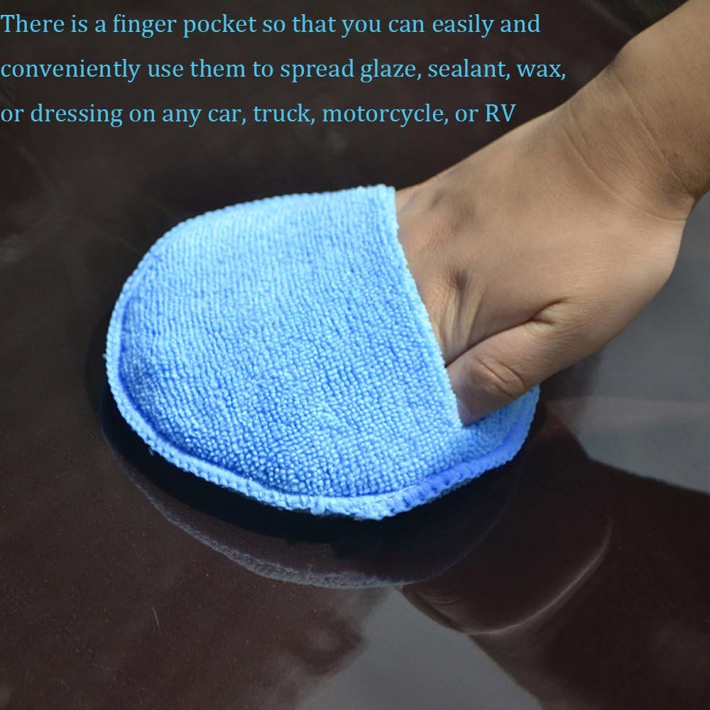 Autocare Microfiber Wax Applicator, Ultra-Soft Microfiber Wax Applicator Pads with Finger Pocket Wax Applicator for Cars Wax Applicator Foam Sponge (Blue, 5" Diameter, Pack of 10): Automotive