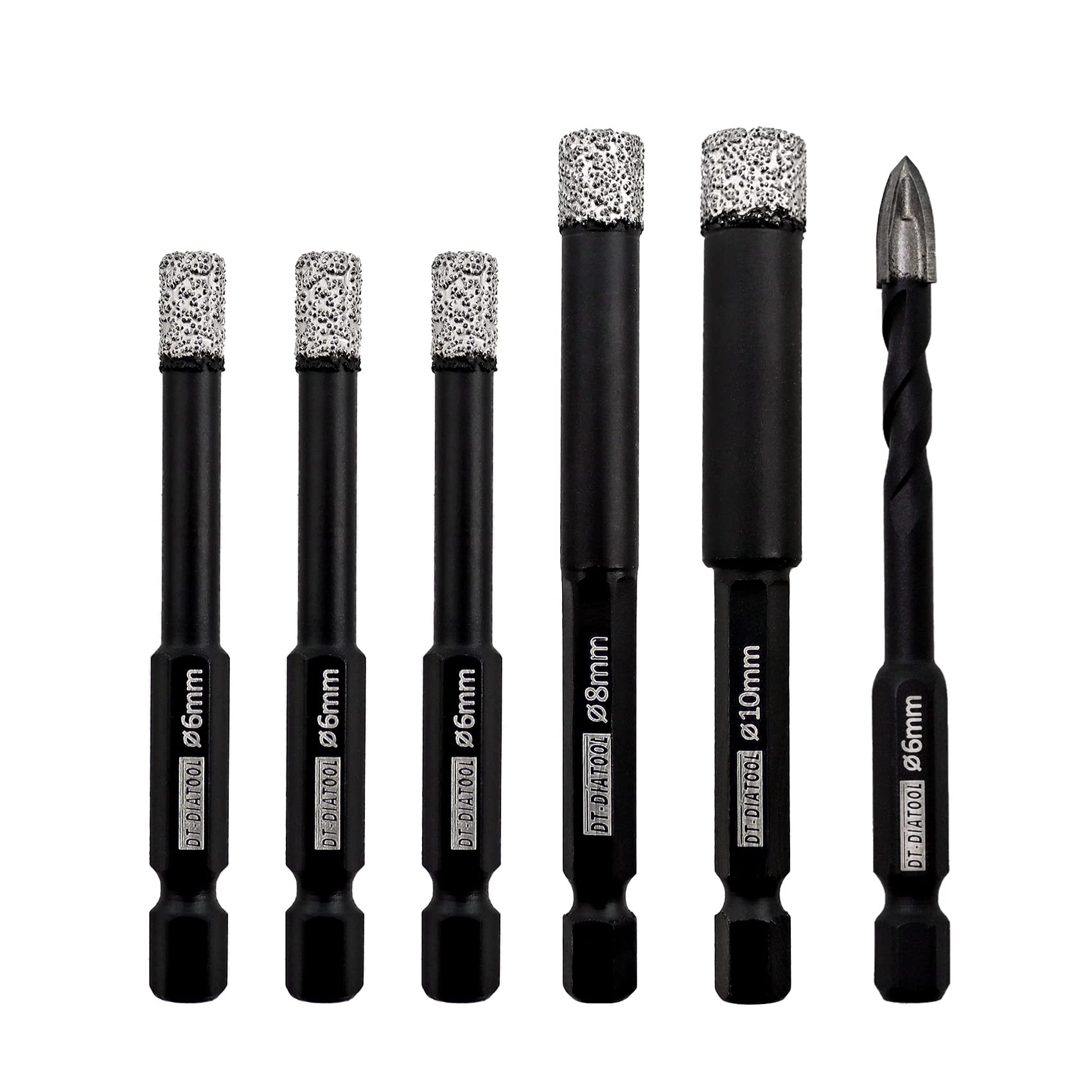DT-DIATOOL Diamond Drill Bits 6pcs/set Tile Hole Saw for Dry Drilling Porcelain Ceramic Granite Marble Masonry Stone(6/6/6/6/8/10mm, 6-Pack) — image 1