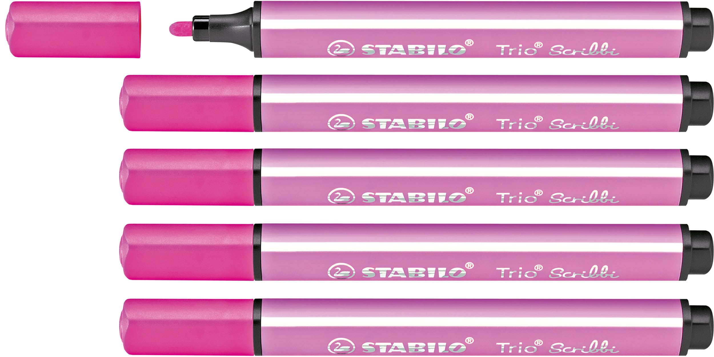 STABILO Trio Scribbi - Triangular Fibre-Tip Pen - Pack of 5 - Pink