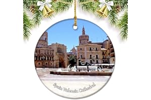 UMSUFA Spain Valencia Cathedral Christmas Ornaments for Tree Ceramic Pendant Double Sided Ornament Decor Xmas Gifts Porcelain Travel Souvenirs