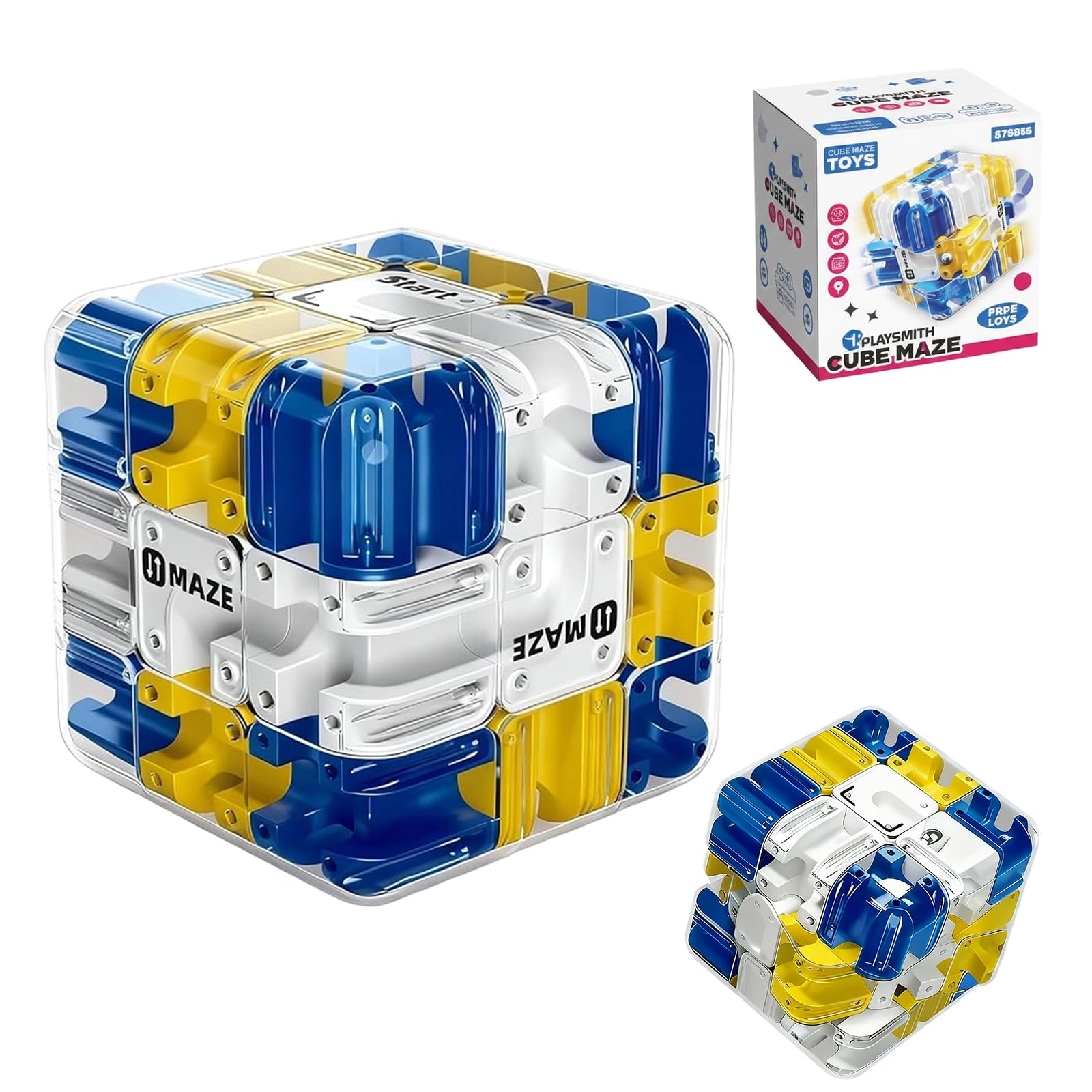 Large Labyrinth 3D Maze Cube, Logical Challenge 3x3 Maze Puzzle Cubes Toy for Stress Relief, 3D Rolling Ball Maze, Brain Teaser Cube Toy,Focus and Problem Solving Gift for Kids and Adults