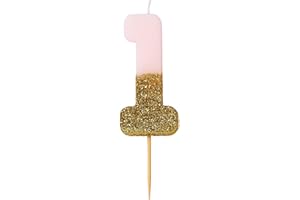 Talking Tables Pink Number 1 Candle with Gold Glitter Premium Quality Cake Topper Decoration For Kids, Adults, Teenagers, 1st Birthday Party, Anniversary, Milestone Age, 3"