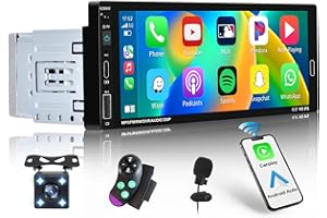 HIKITY 6.9 Inch Wireless Apple Carplay Car Stereo Single Din Touchscreen Car Radio with Bluetooth 5.0, Wireless Android Auto, Mirror Link, FM, EQ, Car Audio Receivcer with USB/Type-C/Aux Input, Mic, SWC