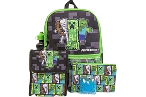 RALME Minecraft Backpack Set with Lunch Box for Boys & Girls, 16 inch, 5 Piece Value Set