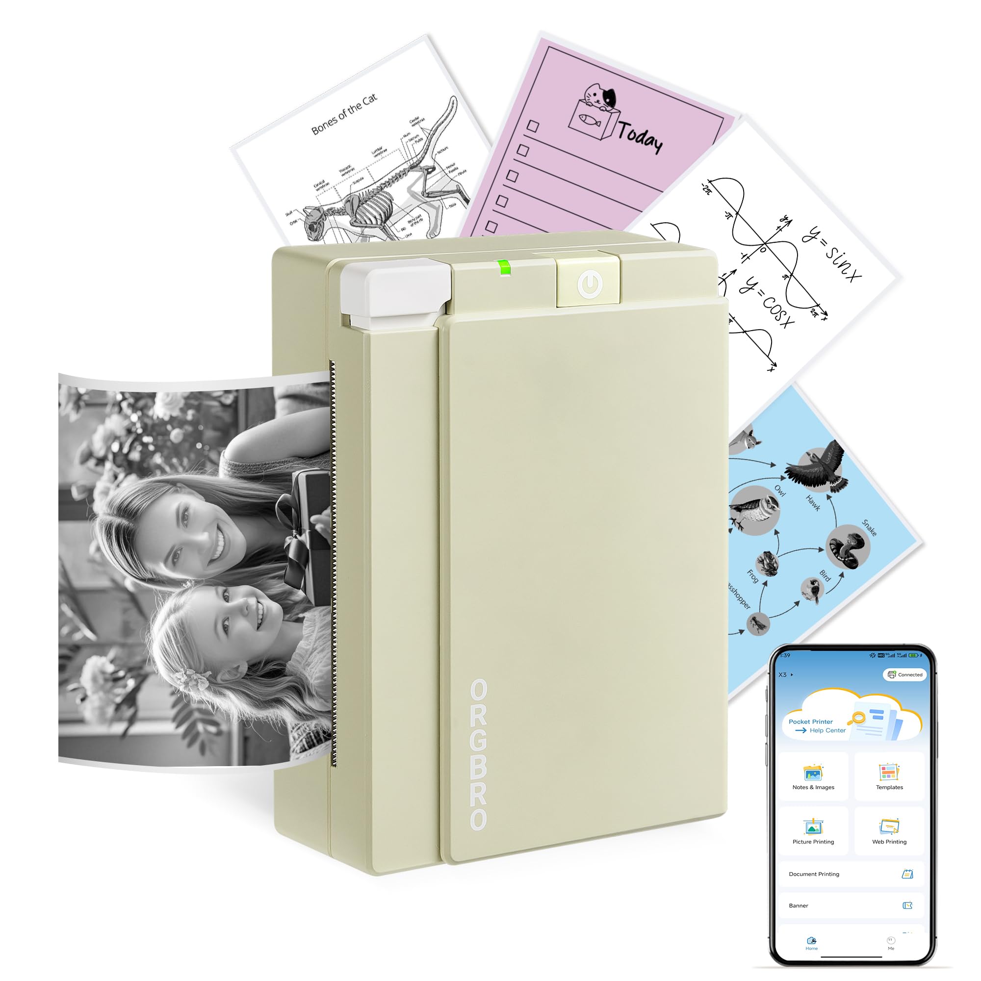 Photo 1 of ORGBRO Sticker Printer Machine, X3 Mini Printer Print Pods Portable Thermal Inkless Sticker Maker, 3-Inch 300 DPI Bluetooth Pocket Printers for Smartphones, Notes, Journal, Photos, DIY, Kids Gift