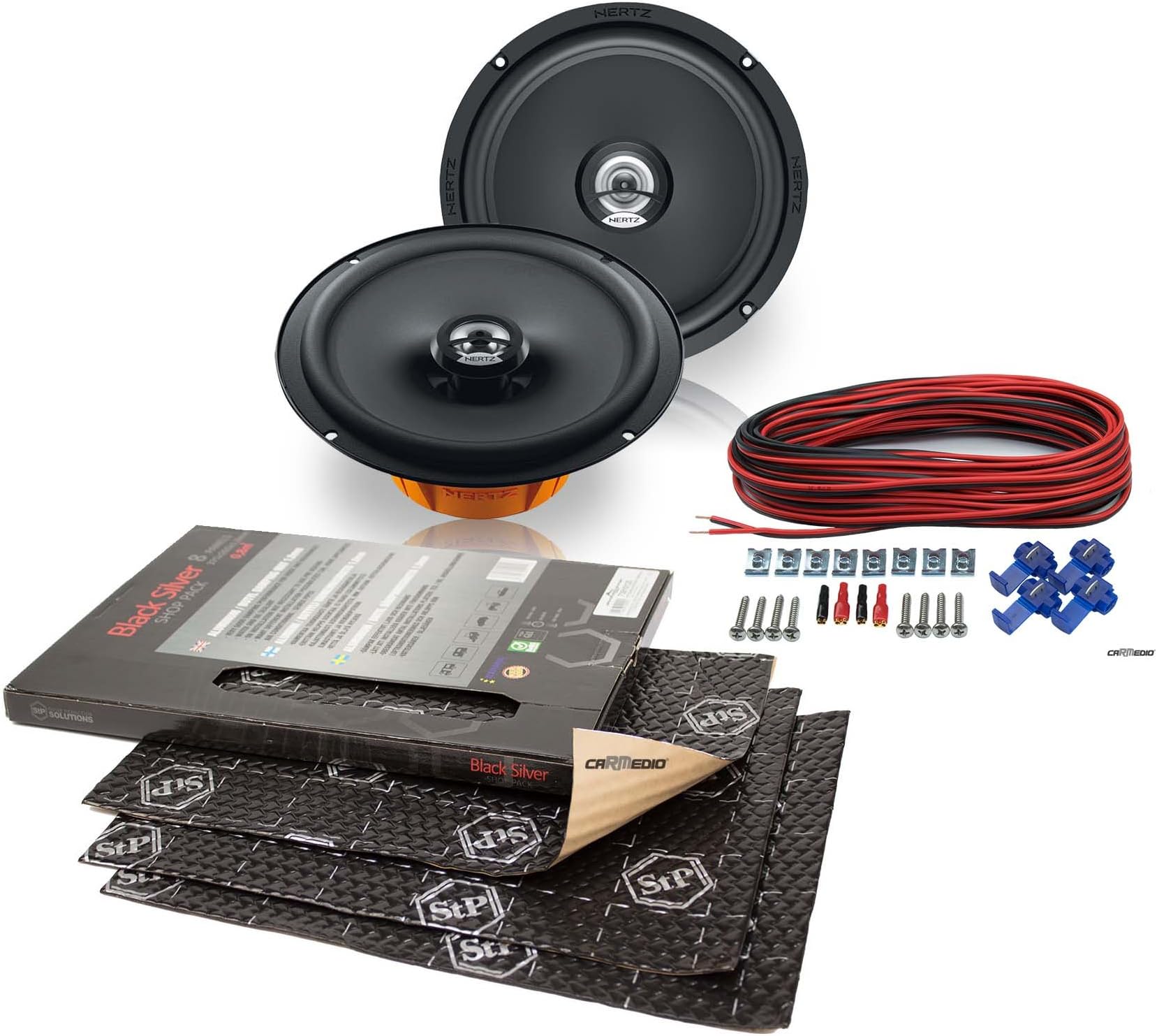 Daihatsu Materia (from 06) Hertz Speakers 165 mm Front Doors with Premium Insulation STP BLACK PANELS Pack of 8 Silver 375x265x1,8 mm Each)