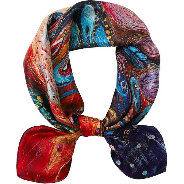 Vintage Flower Pattern Orange and Navy Blue silk scarf  display picture 1