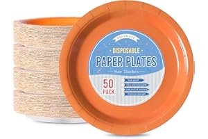 Tyzarglef Disposable Paper Plates Orange, 50 Count 7” Dessert Cake Plates Bulk for Party Supplies, Colored and Sturdy Party Plates for Birthday, Halloween, Baby shower, Thanksgiving Party Supplies