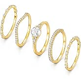 iF YOU Gold Rings for Women Non Tarnish, Dainty 14K Gold Plated Stackable Cubic Zirconia Knuckle Ring Set, Trendy Statement Promise Wedding Bands Stacking Engagement Rings Size 6 7 8 9 10