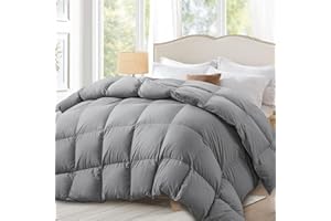 Globon Fluffy Down Comforter Queen Size All Season Duvet Insert Ultra-Soft Cotton Shell,680 Fill Power, Medium Warmth with Corner Tabs, Grey…