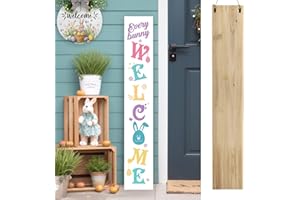 flangairy Easter Porch Sign Every Bunny Welcome Sign For Front Porch Standing Front Door Outdoor Spring Decor Wooden Tall Large Vertical Board Home Yard Decorations