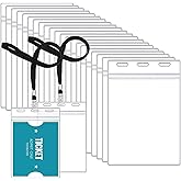 Patelai 30 Pcs 3 x 5 Inch Large Clear ID Badge Holder with Black Lanyard Credential Holder Plastic Credential Badge Sleeves Clear Vertical Sealable Card Protector for Travel