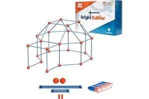 100 Pieces Fort Building Kit Plus 5 Light Set for Kids 4-8 - STEM Building DIY Educational Toy - Blue and Red - Intellio Toys Bright Builder