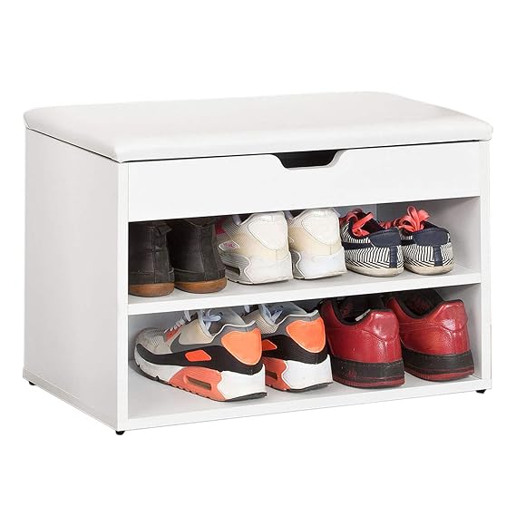 SoBuy® FSR25-W Schuhbank mit Sitzfläche Sitzbank Schuhregal Schuhschrank, Schuhtruhe weiß BHT ca.: 60x44x30cm