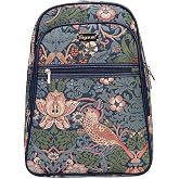 Signare Tapestry Backpack for Women Computer Rucksack Knapsack bookbags for women In William Morris Strawberry Thief Blue Design (BKPK-STBL)