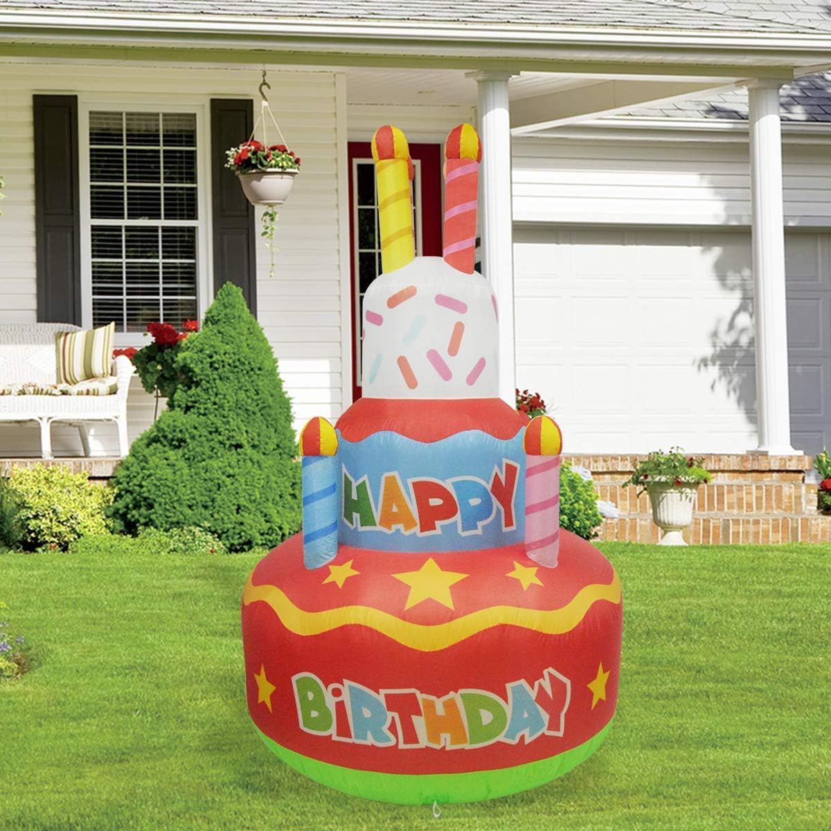 GOOSH 6.8 Ft Tall Inflatable Happy Birthday Cake with Candles Blow Up Yard Decoration, Indoor Outdoor Garden Birthday Party Decoration.: Garden & Outdoor