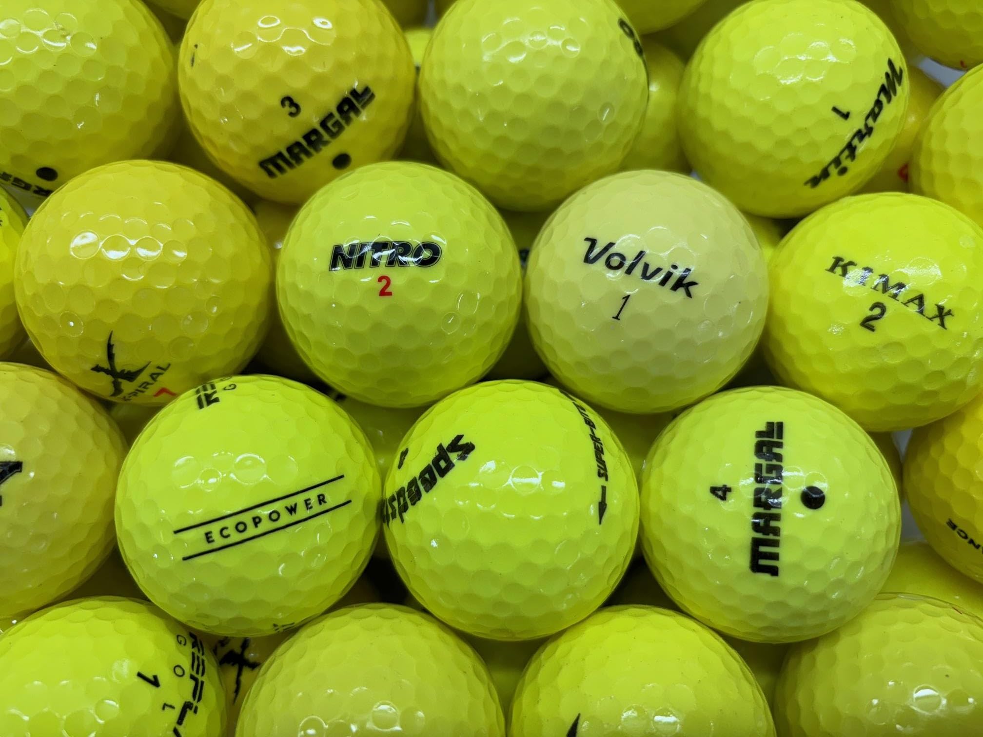50 Yellow Golf Lake Balls - Pearl/Grade A Value Brand Mix (USED not new)