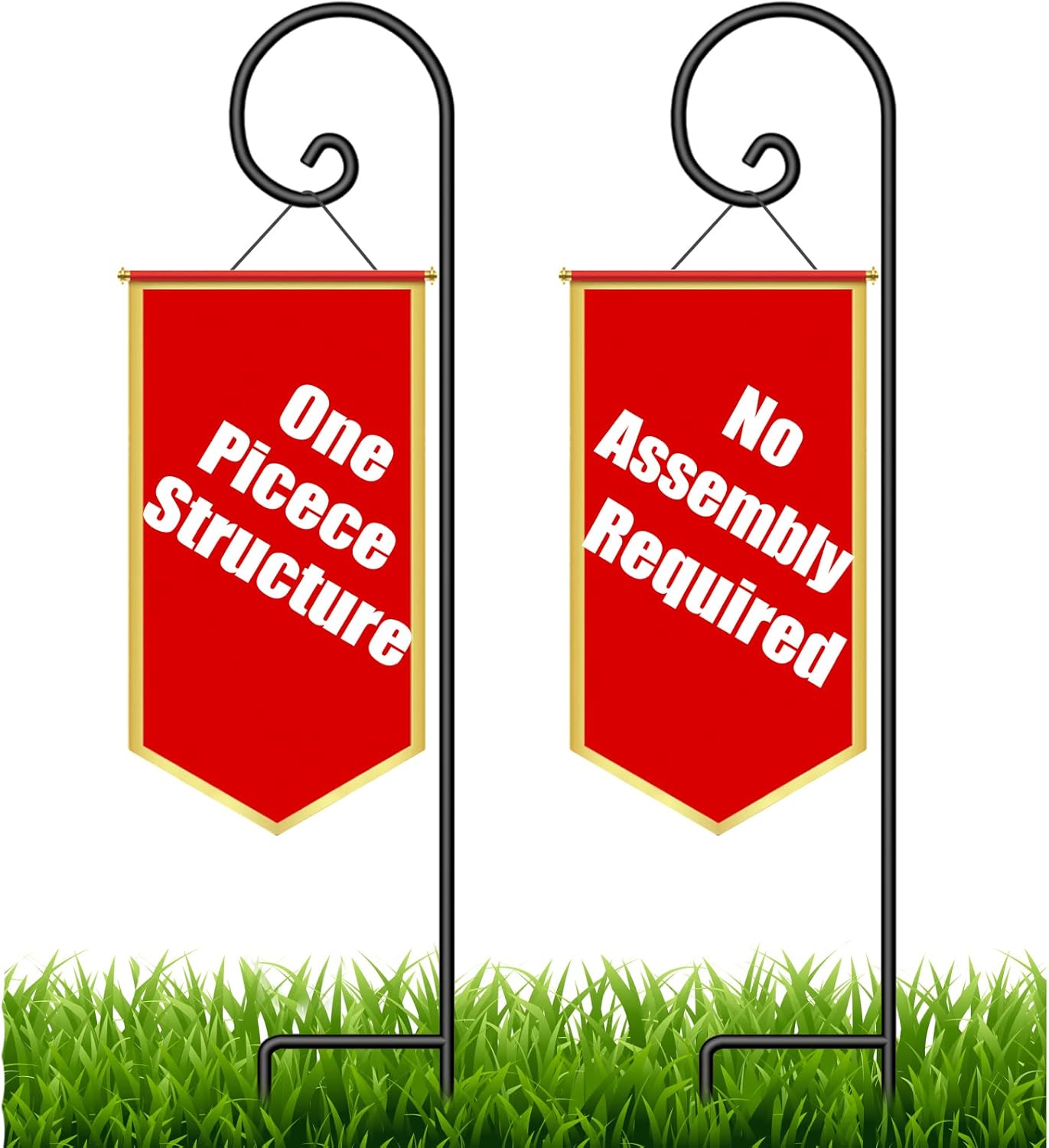 Outdoor Shepherd's Hooks - BEAU JARDIN Shepherd Hook 48 Inch 2 Pack One Piece Structure No Assembly Required 2/5 Inch Heavy Duty Solid Metal Shepards for Garden Outdoor Plants Lantern Mason Jar Wind Chimes Wedding SH48x2