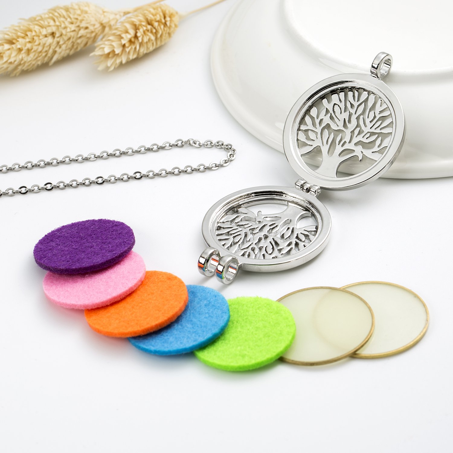 Essential Oils Diffuser Necklace Tree of Life Pendant 316L Stainless Steel Locket