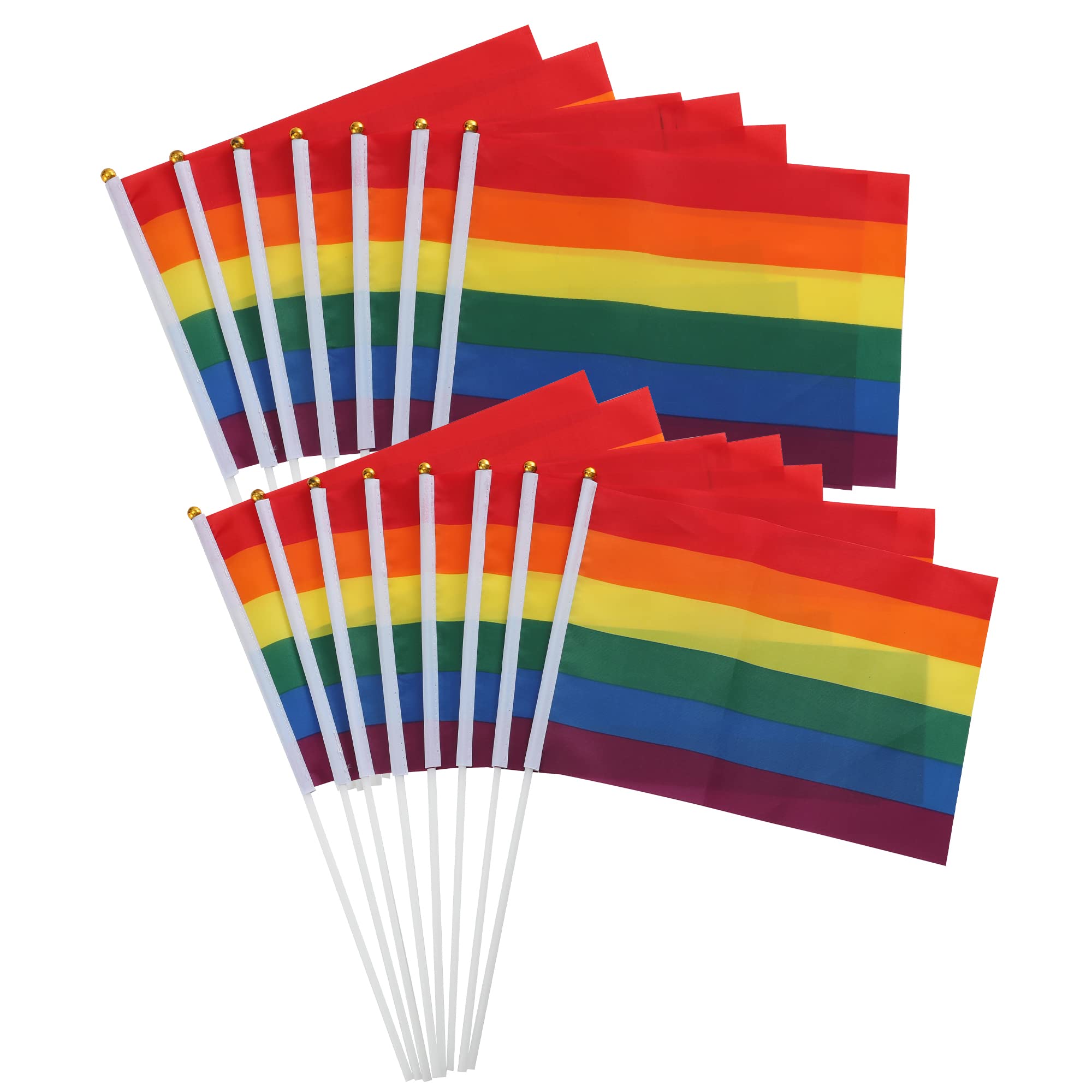 15 PCS Rainbow Hand Waving Stick Flags – LGBTQIA2s+ - NHS Support – Pride Festival – 20 x 28 cm / 40 cm Poles – By TRIXES