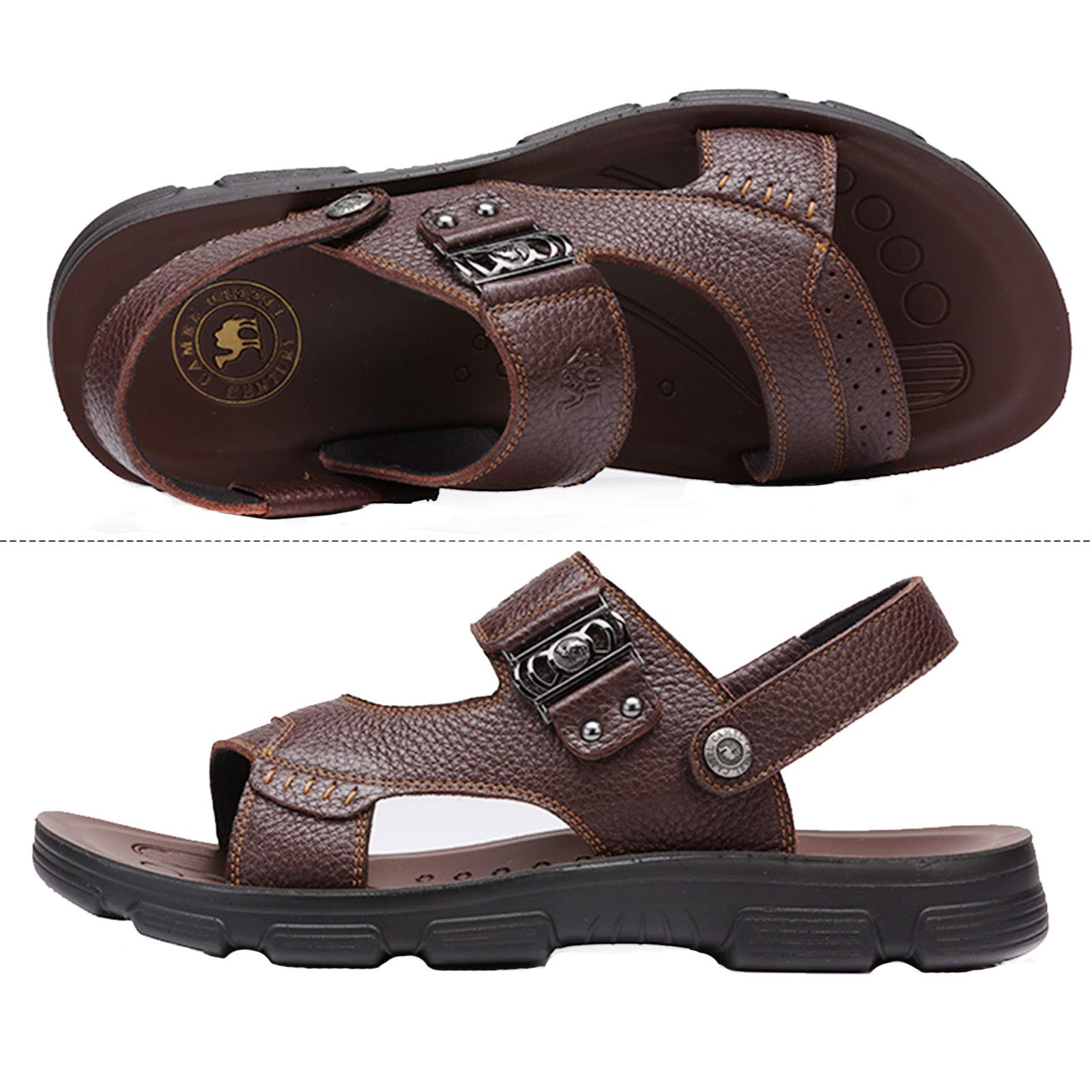 CAMEL CROWN Mens Leather Sandals Comfortable Walking for Beach Treads Water Summer Fashion Beach Indoor Slippers