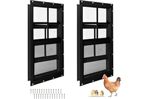 COLORPAPA Chicken Coop Windows 2 Pack, Flush Mount Shed Windows for Chicken Coops, Poultry, Pet Hutch, Playhouses and Sheds, 16" W x 16" H (Black)