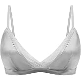 SilRiver Women's Silk Satin Wire-Free Padded Bralette with Soft Silk Cup Bra Top