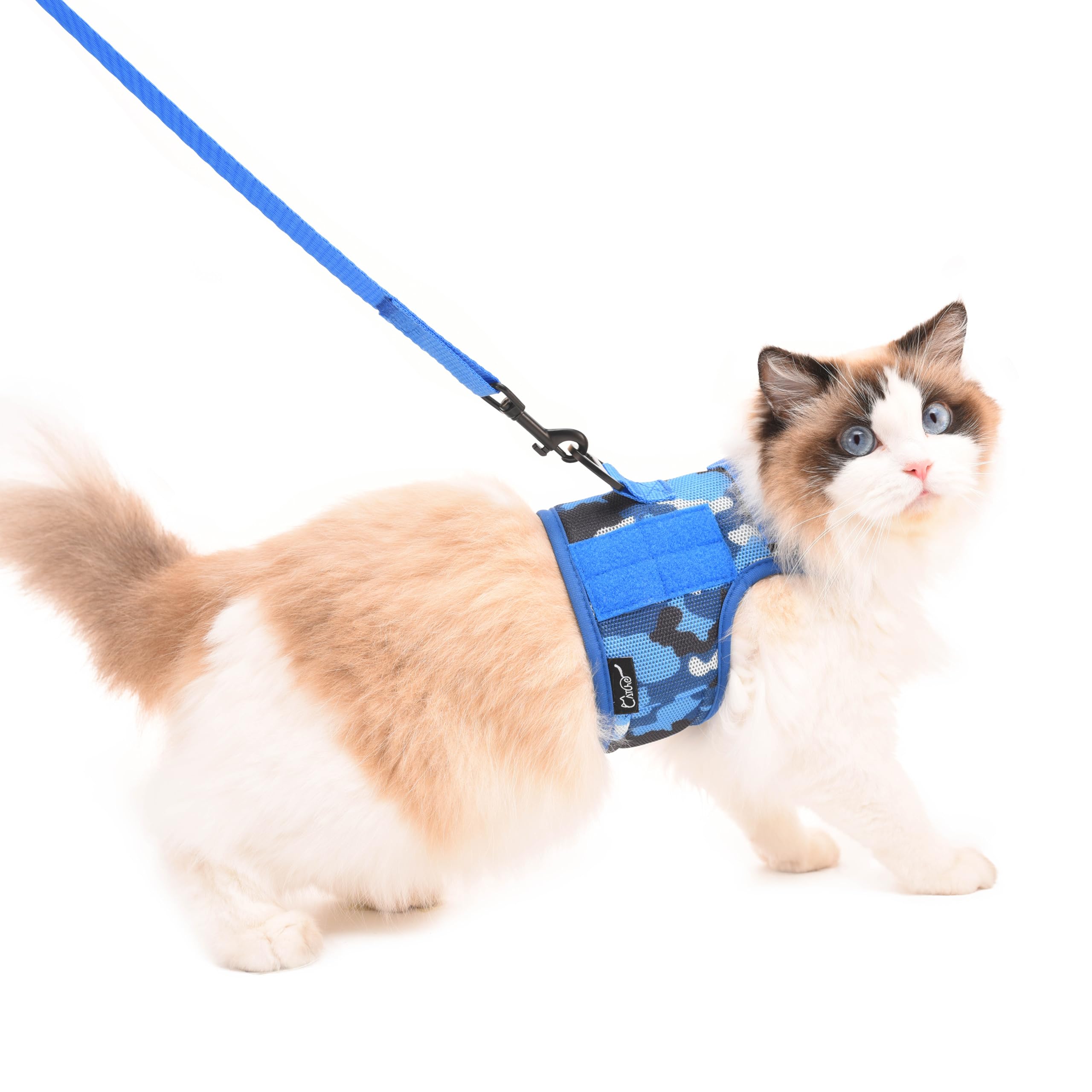 Photo 1 of Tactical Cat Harness and Leash for Walking Escape Proof Breathable Mesh Fabric, Ocean Camo, X-Large, Adjustable Cat Walking Jackets, Padded Stylish Cat Vest