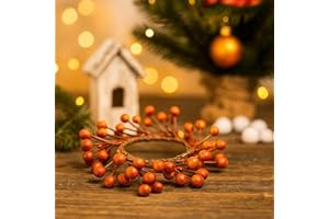 Aulaygo 2 PCS Artificial Orange Berries Mini Berry Twig Wreath Candle,4'' Center Wide Fall Candles Rings for Halloween Thanksgiving Fall Wedding Rustic Seasonal Decoration