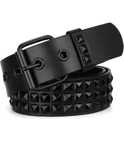 3 Row Pyramid Studded Stud Black Belt XXL (44