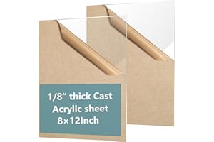 POLVTOR 2 Pack Clear Acrylic Sheets for Laser Cutting 1/8inch Thick 8×12in Plexiglass Sheets for Craft Easy-Process Transparent Plastic Blanks Sheets with Protective Paper for Picture Frames