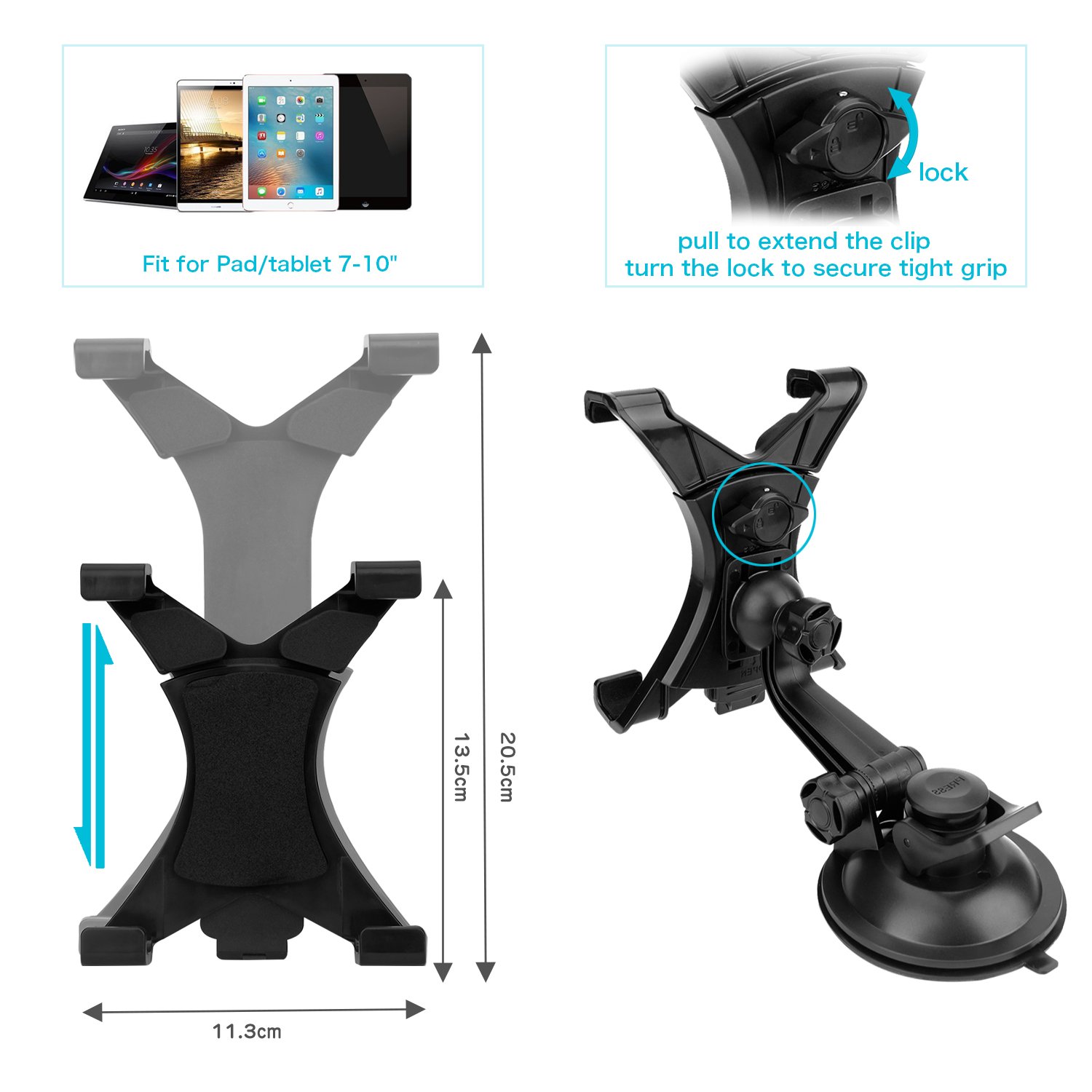 BEDEE Car Tablet Mount Holder, Car Dash Tablet Mount Holder Silicone Suction Cup for Car Windshield Dashboard for 7-10 Inch Screen Tablet 360 Degree Rotation for iPad Mini 4/3/2/1,Samsung Galaxy Tab