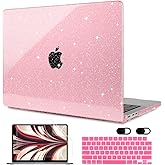 MEEgoodo Glitter Case for M4 MacBook Air 13.6 inch, Fit Model A3240 (M4)/A3113 (M3)/A2681(M2), Laptop Hard Shell Cases for MacBook Air 13" with Keyboard Cover & Camera Cover, Pink