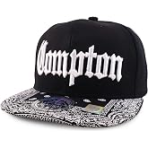 Trendy Apparel Shop Compton Old English Font Embroidered Bandana Flatbill Cap
