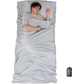 Exermil 100% Cotton Sleeping Bag Liner with Full Length Zipper on 3 Sides; Single/Double Adult Sleep Sack for Travel &amp; Camping, Multifunctional Travel Sheets (Unzipped 87&rdquo;x87&rdquo;) for Hotel, Lightweight