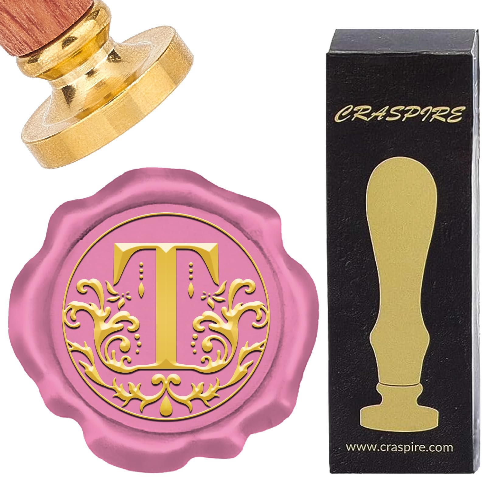CRASPIRE Retro Alphabet Wax Sealing Stamp Initials Vintage 26 Letters A-Z 25mm Removable Brass Head Wood Handle for Envelopes Invitation Gift Packing Wrap Decoration（Letter T）