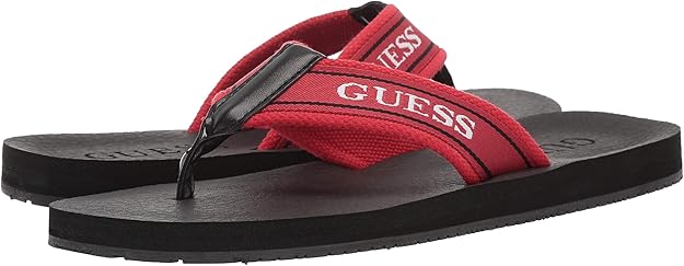 red guess flip flops