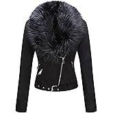 Bellivera Women Faux Leather Suede Jacket Moto Biker Coat Sherpa-Lined Overcoat with Removable Belt