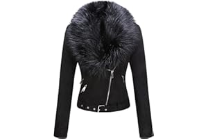 Bellivera Women Faux Leather Suede Jacket Moto Biker Coat Sherpa-Lined Overcoat with Removable Belt