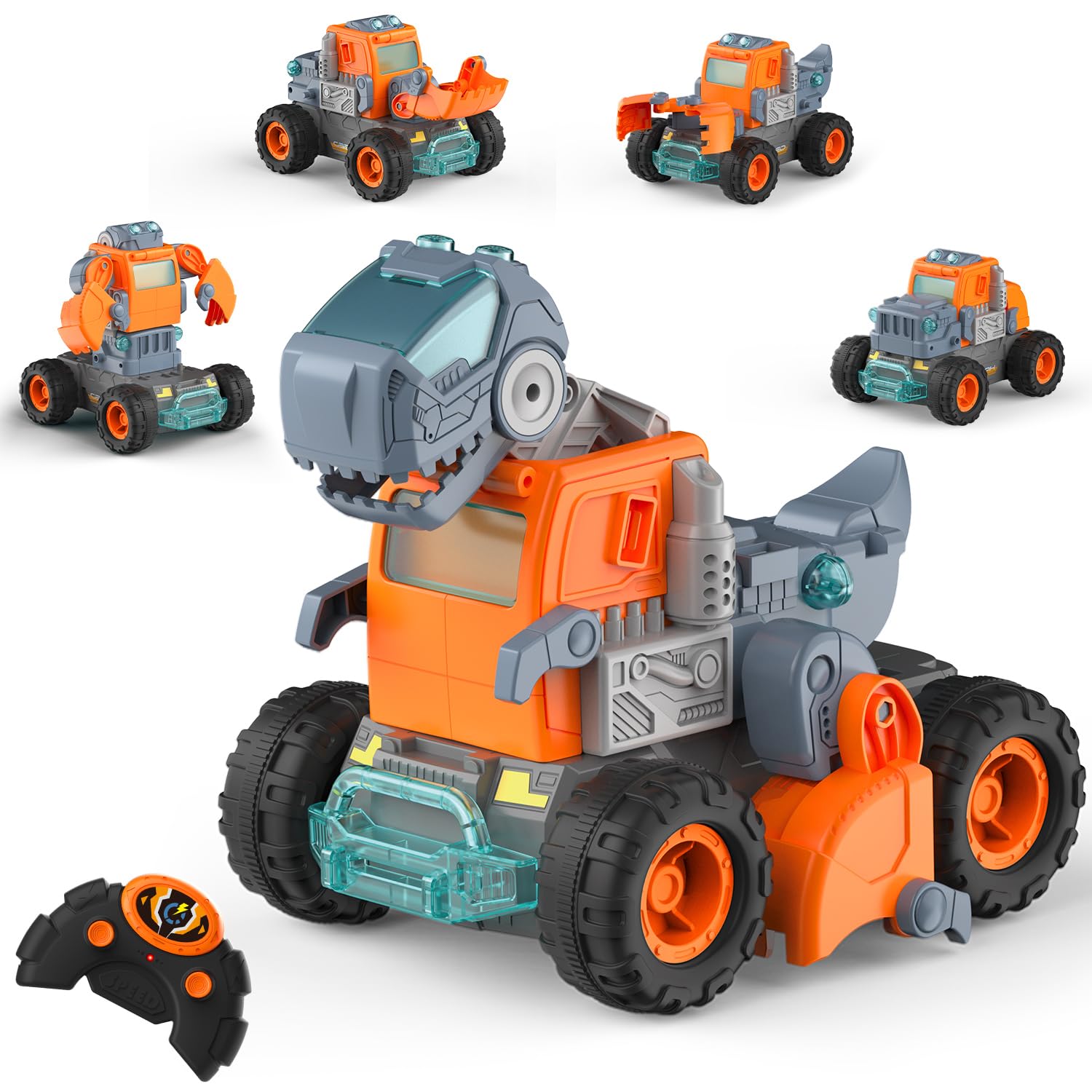 GizmoVine Robot Dinosaur, Remote Control Truck, 17pcs 1 in 5 DIY Transforming Dino Car, Dinosaur Toys for Boys Age 2 3 4 5 6 7 8