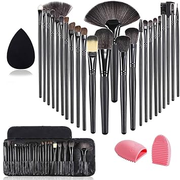 Start Makers Makeup Set with Brush Organizer Beauty Blender, Sponge and Brush Cleaner (Pink, Black) -24 Pieces