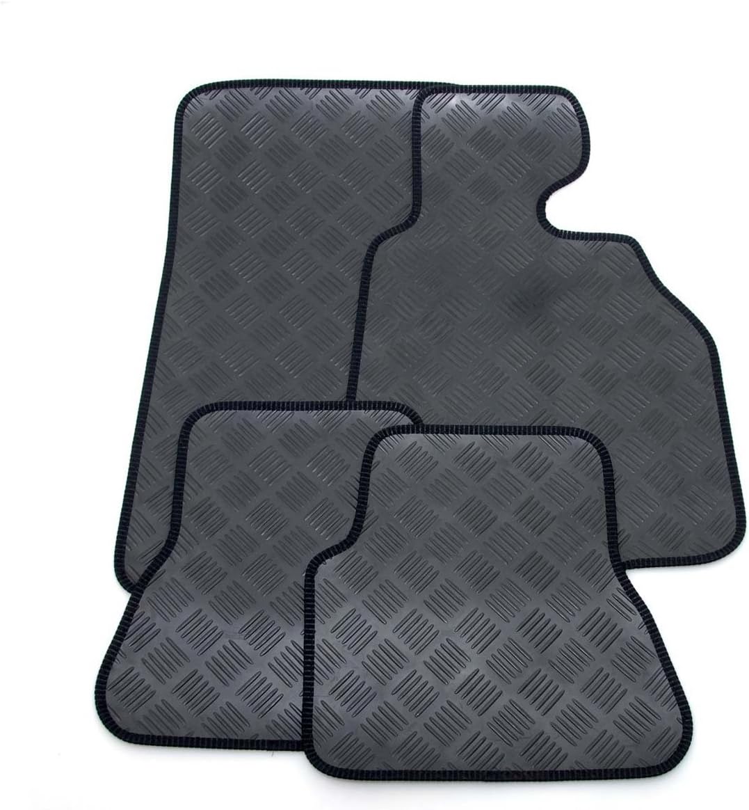 Custom Fit Tailor Made Black Rubber Interior Protection Car Mats for Hyundai Veloster (2011 Onwards) - Neat Black Ribbed Stitched Edging Trim