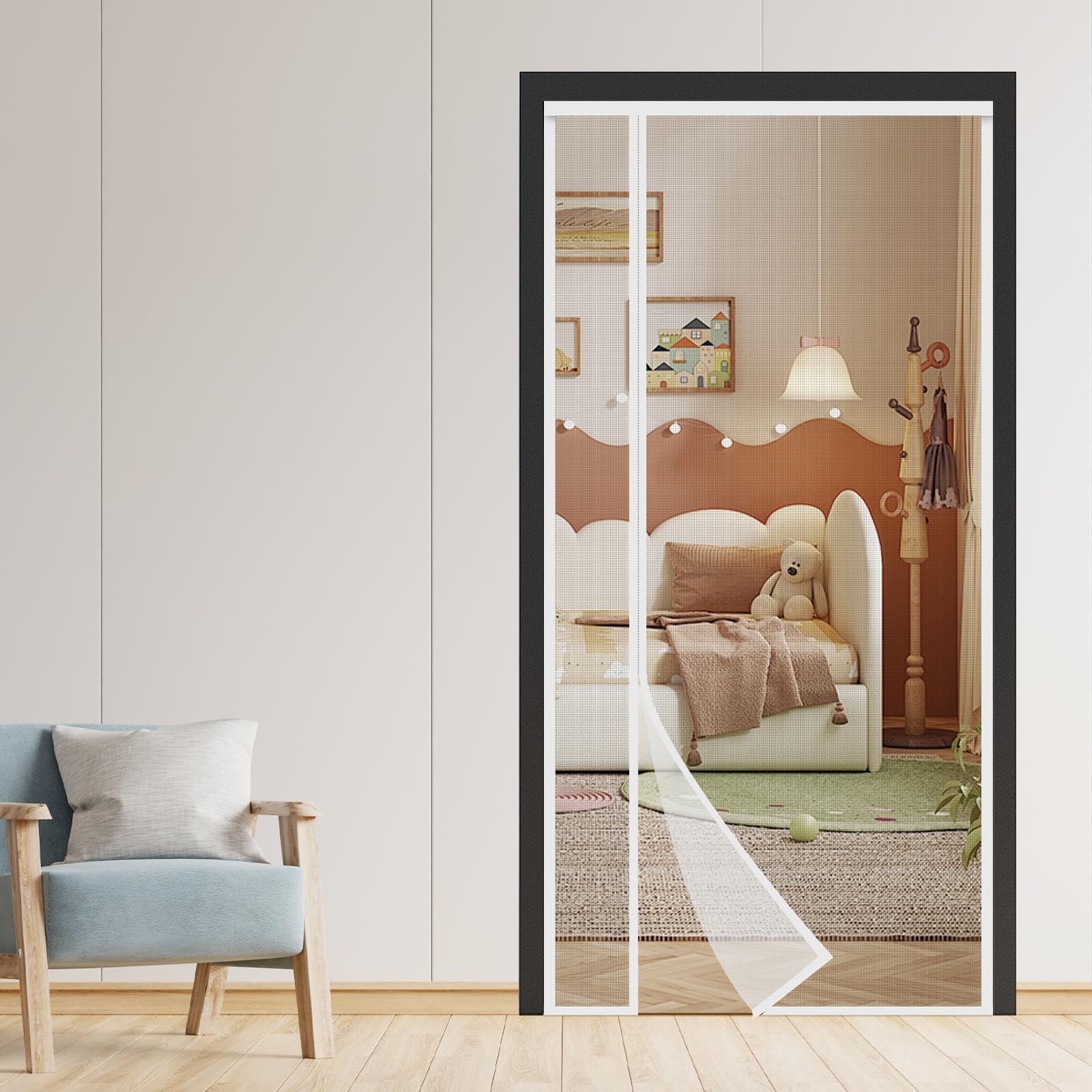 Photo 1 of Reversible Left or Right Side Opening Magnetic Screen Door, Narrow Durable Fiberglass Mesh Door Curtain Hands Free for Patio, Bedroom, Fits Door Size 36" x 82", White