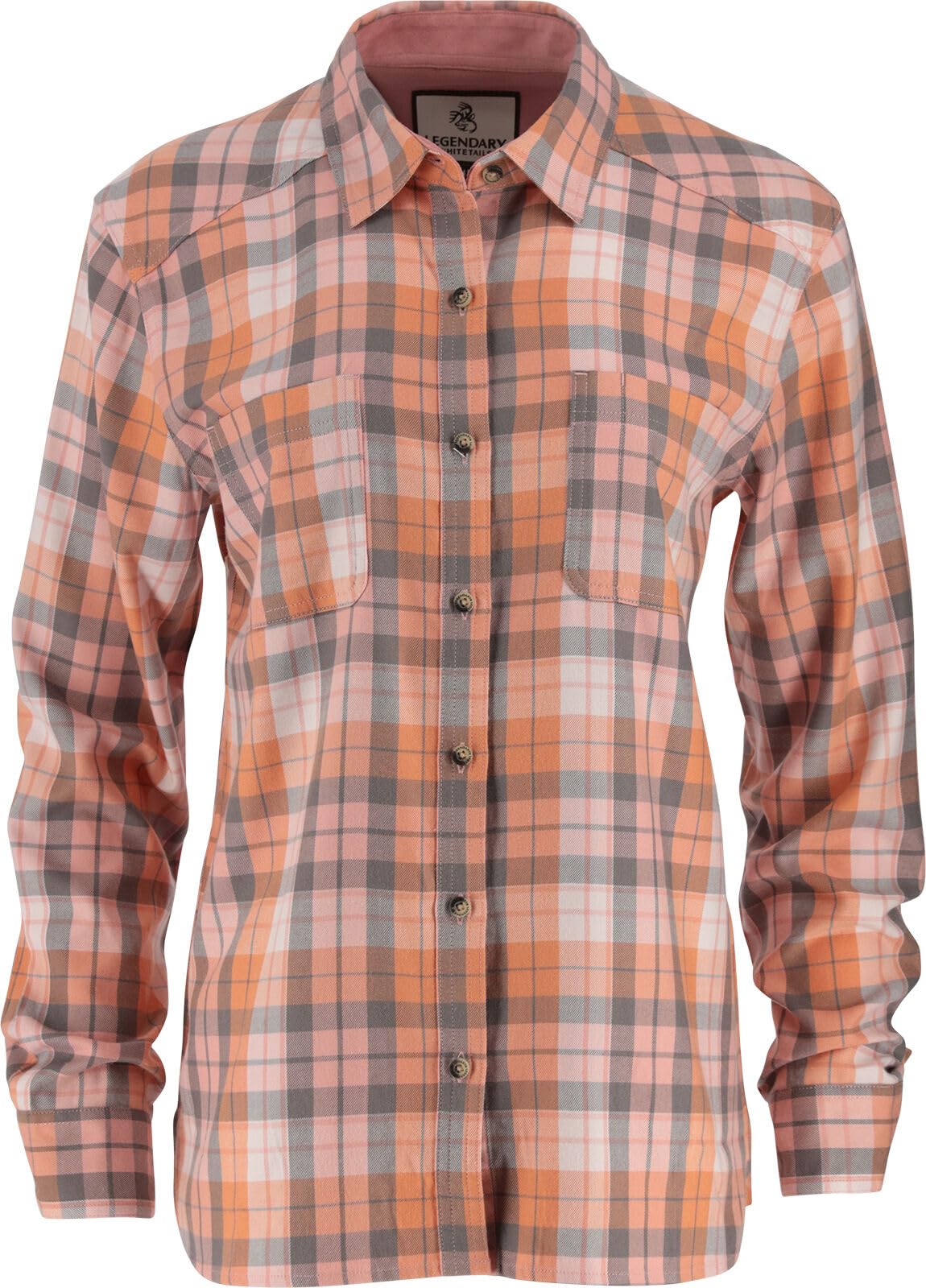 Legendary Whitetails Womens Button Up Flannel Shirt Long Sleeve Relaxed Fit Rayon Polyester, Cozy Pumpkin Plaid, SML Image