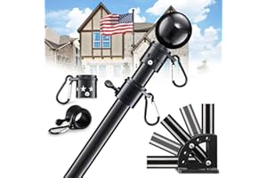 LAKEROD House Flag Pole Kit - 5ft Heavy Duty Metal Flag Pole Holder for Outside House,Tangle Free 3x5 Flagpole with Multi-Position Mounting Bracket for Porch,Outdoor