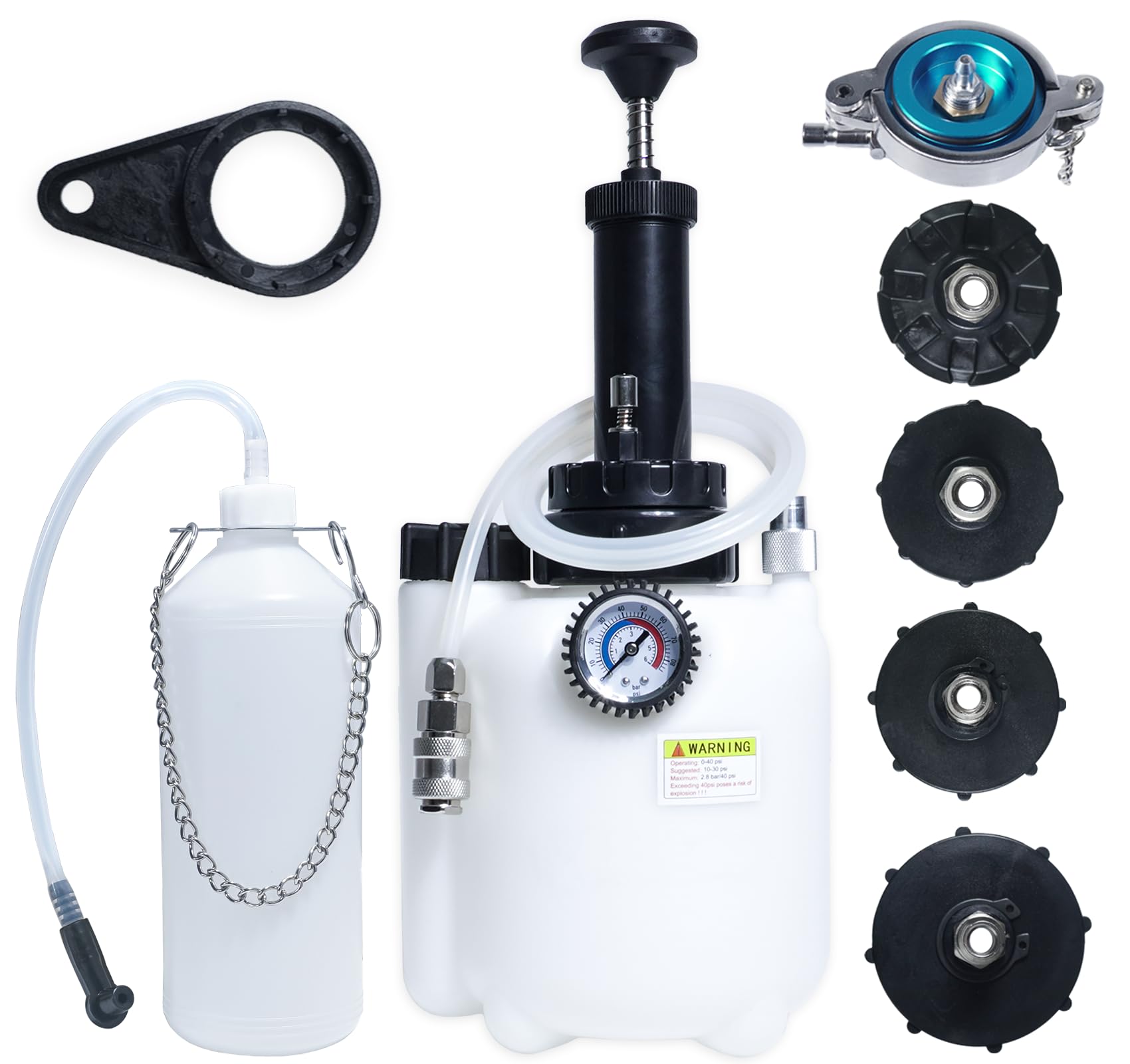 Manuelles 3L Vakuum-Bremsentlüftungsset mit 1L Flasche & 5 Hauptbremszylinder-Adaptern, Ein-Personen-Handpumpe zum Entlüften der Bremsflüssigkeit, kompatibel mit Toyota, Lexus, Chrysler und mehr.