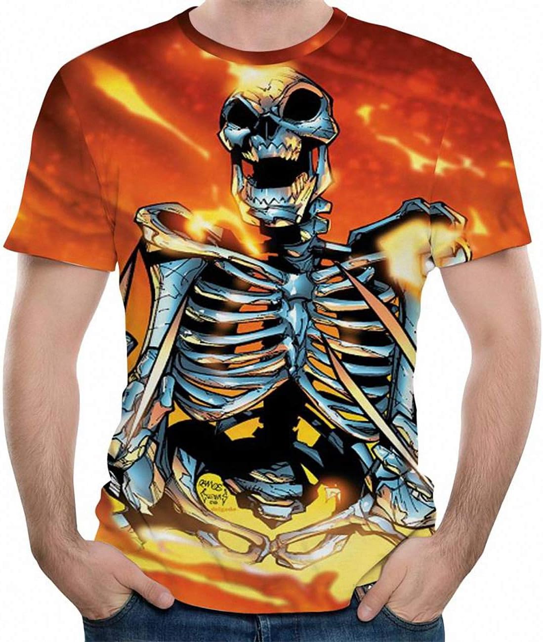 Emlyn Adrian Skeleton Internal Organs 3D Printed Round Neck Short-Sleeved Anime T-Shirt